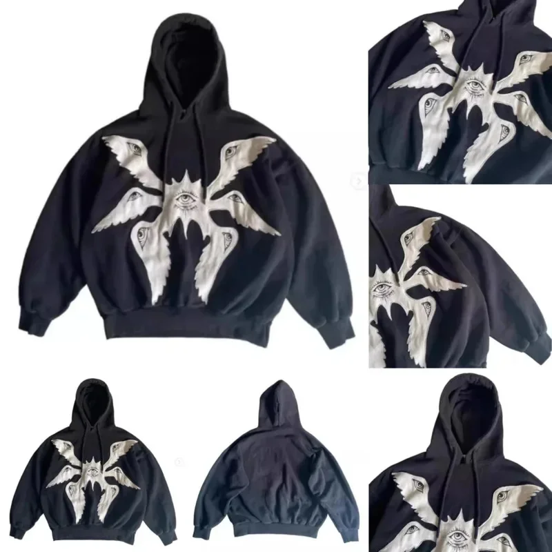 Gothic Angel Eye Hoodie Y2K Punk 2024 Dark Cotton Hoodie Men East Religious Ethnicity Women Autumn Winter Loose Hoodie New Top