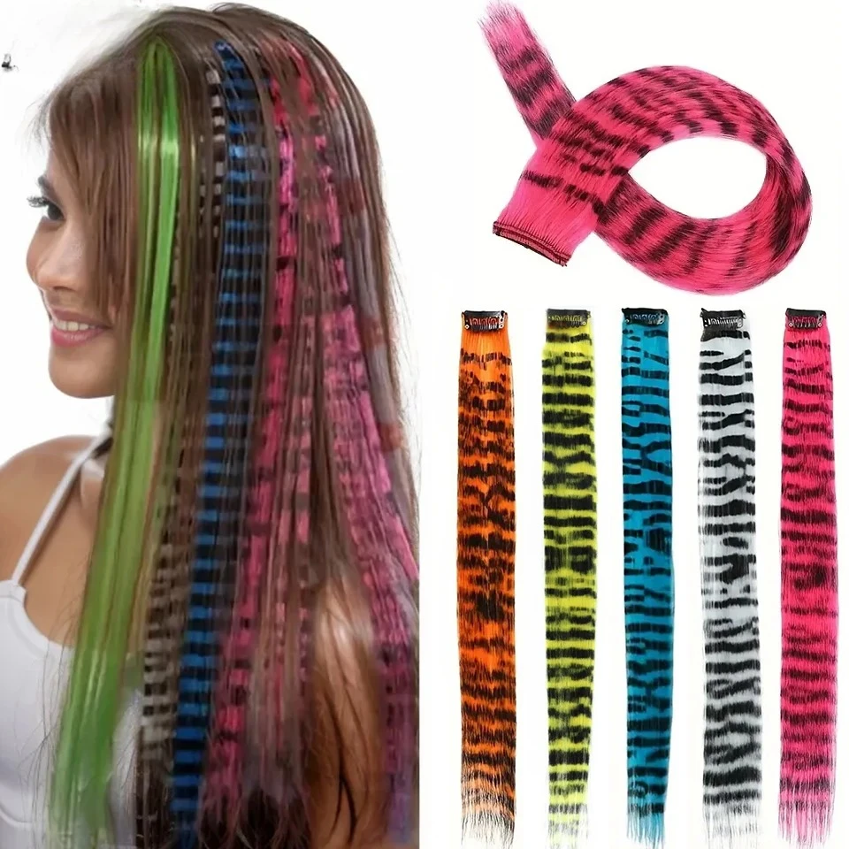 

Synthetic Feather Hair Extension Colorful Fake Hair Clip In One Piece Hairpiece For Women Cosplay Party Y2K Style