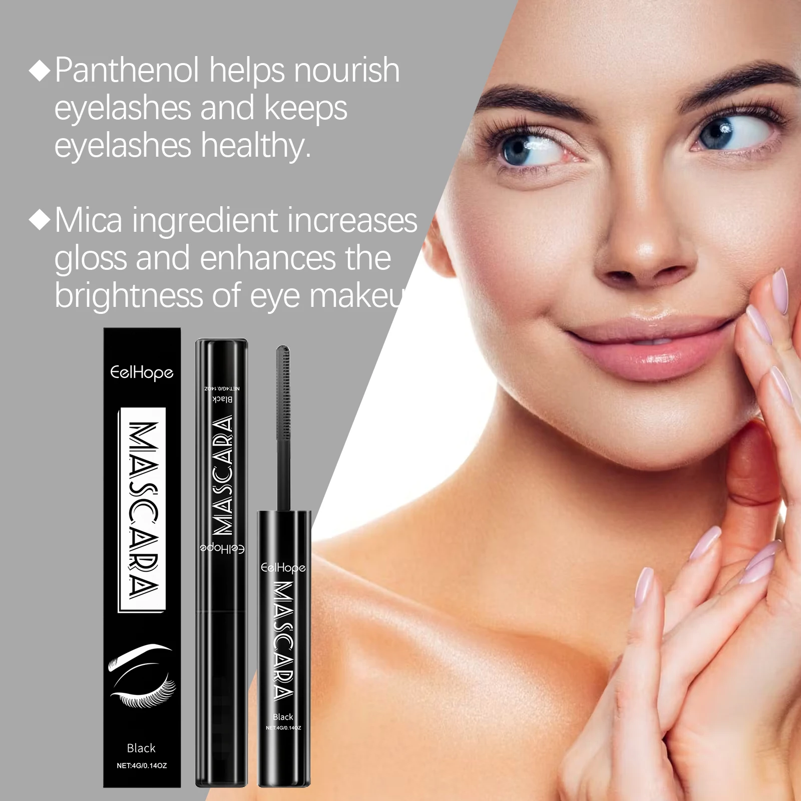 Mascara noir, cils nordiques, plus épais, augmente la brillance, améliore l'effet de maquillage des yeux, formule douce