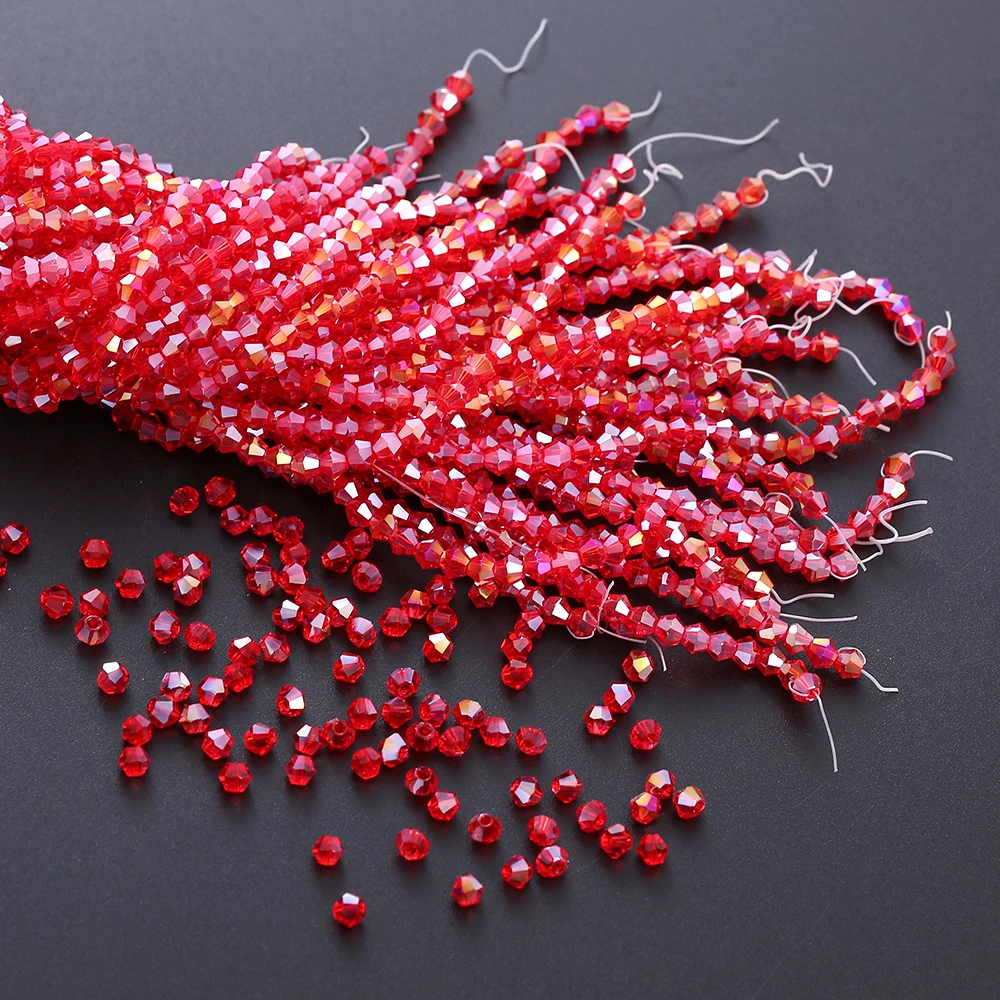 10 Strands Bicone Crystal Glass Beads,Red AB 3/4mm Faceted Crystal Beads Charms for DIY Bracelet Rings Jewelry Making Kit