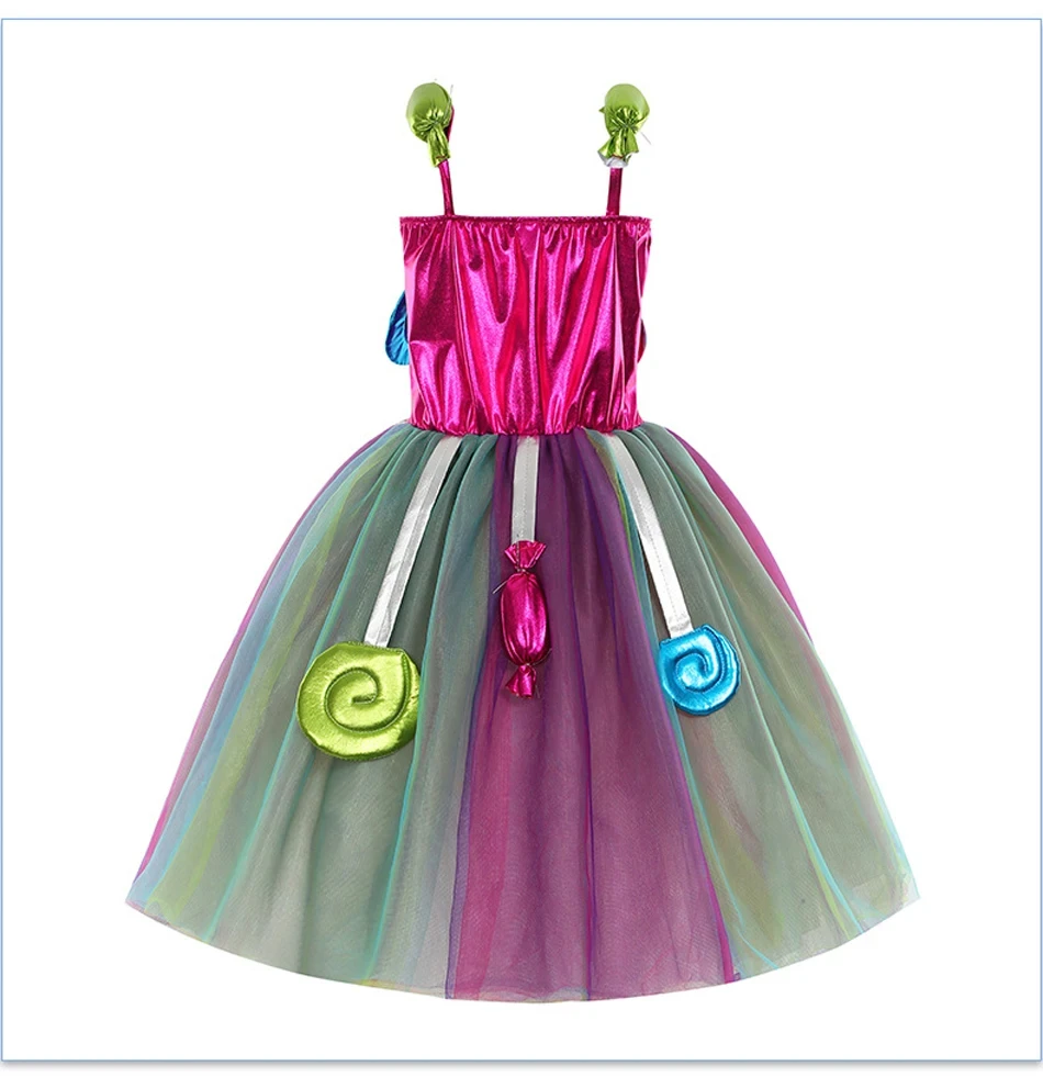 Girls 2024 Purim Festival Candy Tutu Dress Children Birthday Sweet Frock Kid Halloween Lollipop Cosplay Carnival Apparel Vestido