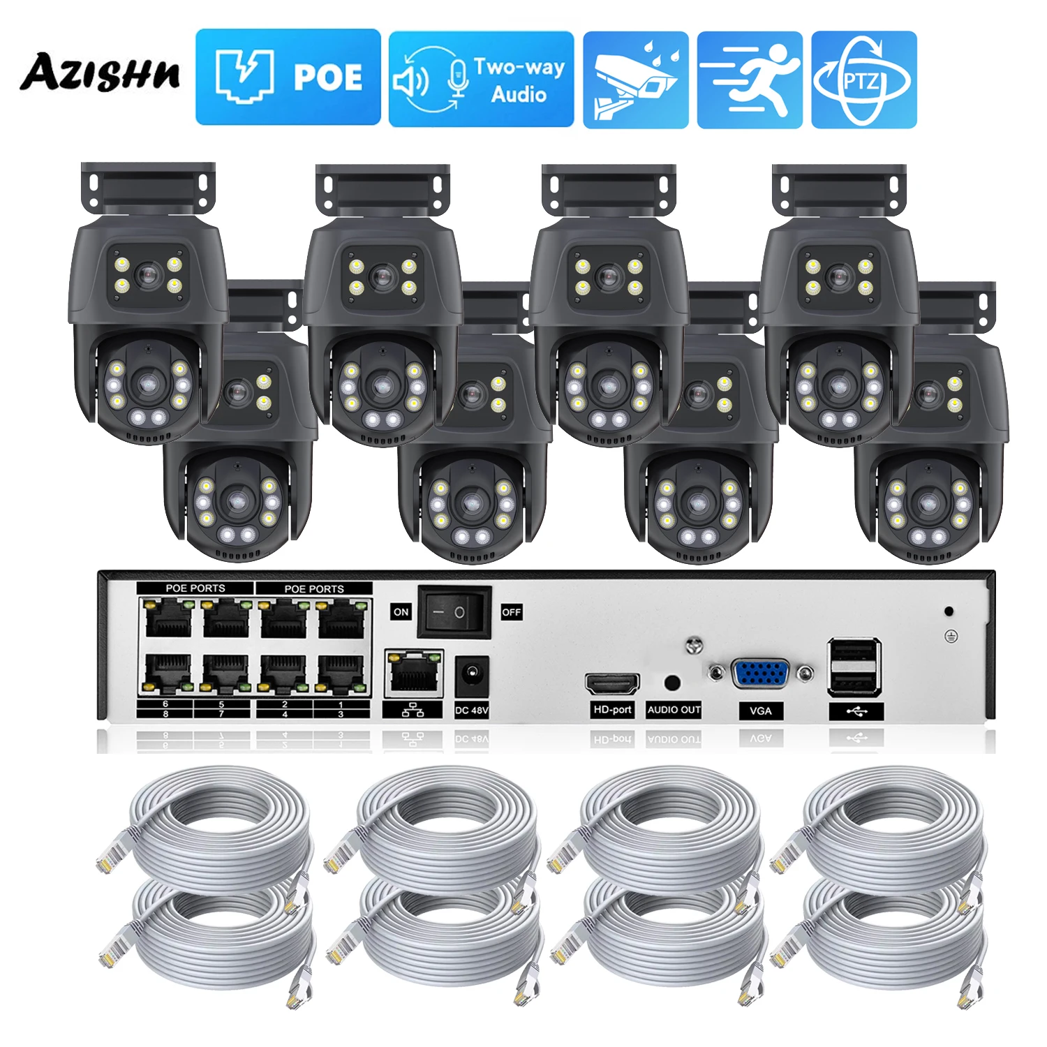 XMEYE Waterproof 6MP HD POE Surveillance Camera System Dual Lens PTZ WIFI IP Home Security 4CH 8CH POE NVR Video H.265 CCTV Kit