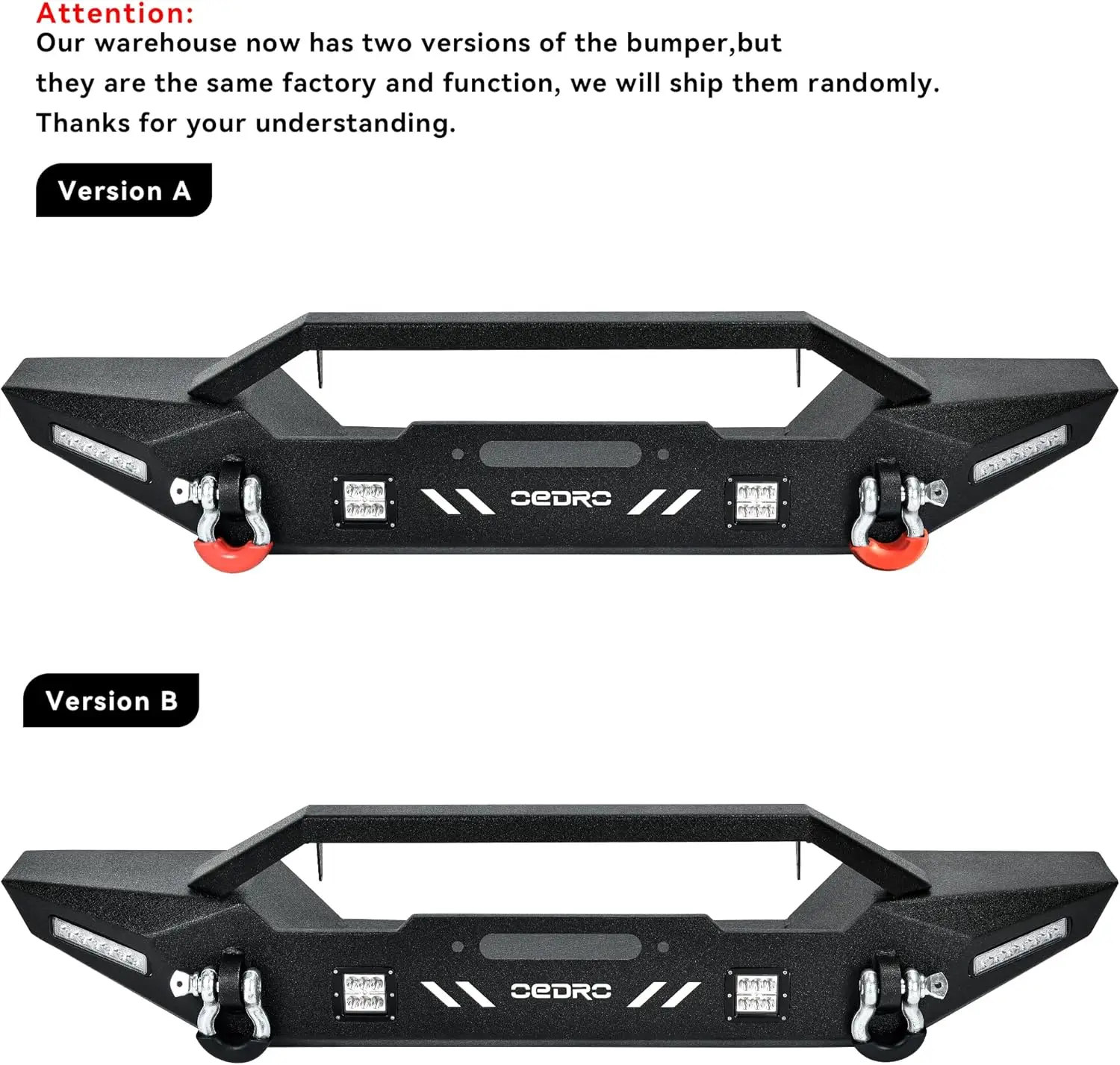 Front Bumper Compatible for 87-06 Jeep Wrangler TJ & YJ & LJ Rock Crawler Bumper with Winch Plate Mounting *4X LED Lights * 2X