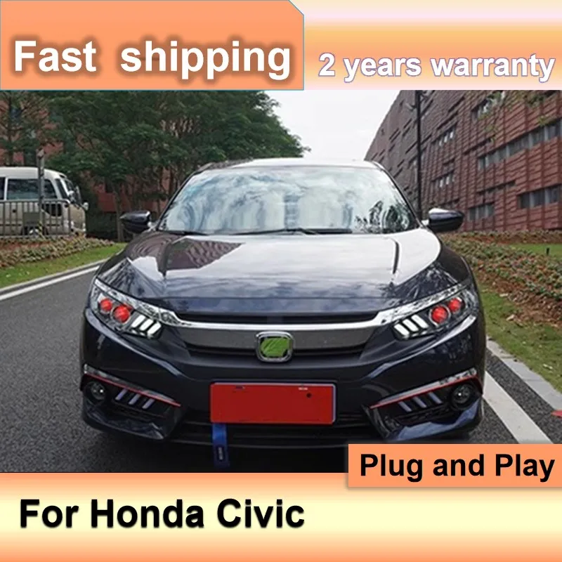 

Автомобильные аксессуары для Honda Civic, фары 2016 2017, Civic 10th, фары Civic X, DRL, указатель поворота, ближний свет, проекция