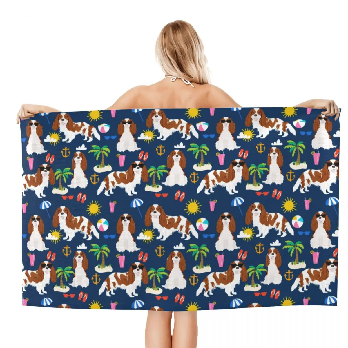 Custom Cavalier King Charles Spaniel Dog Towel Microfiber Beach Day Tropical Vacation Social Sunshine Shower Sports Yoga Towels