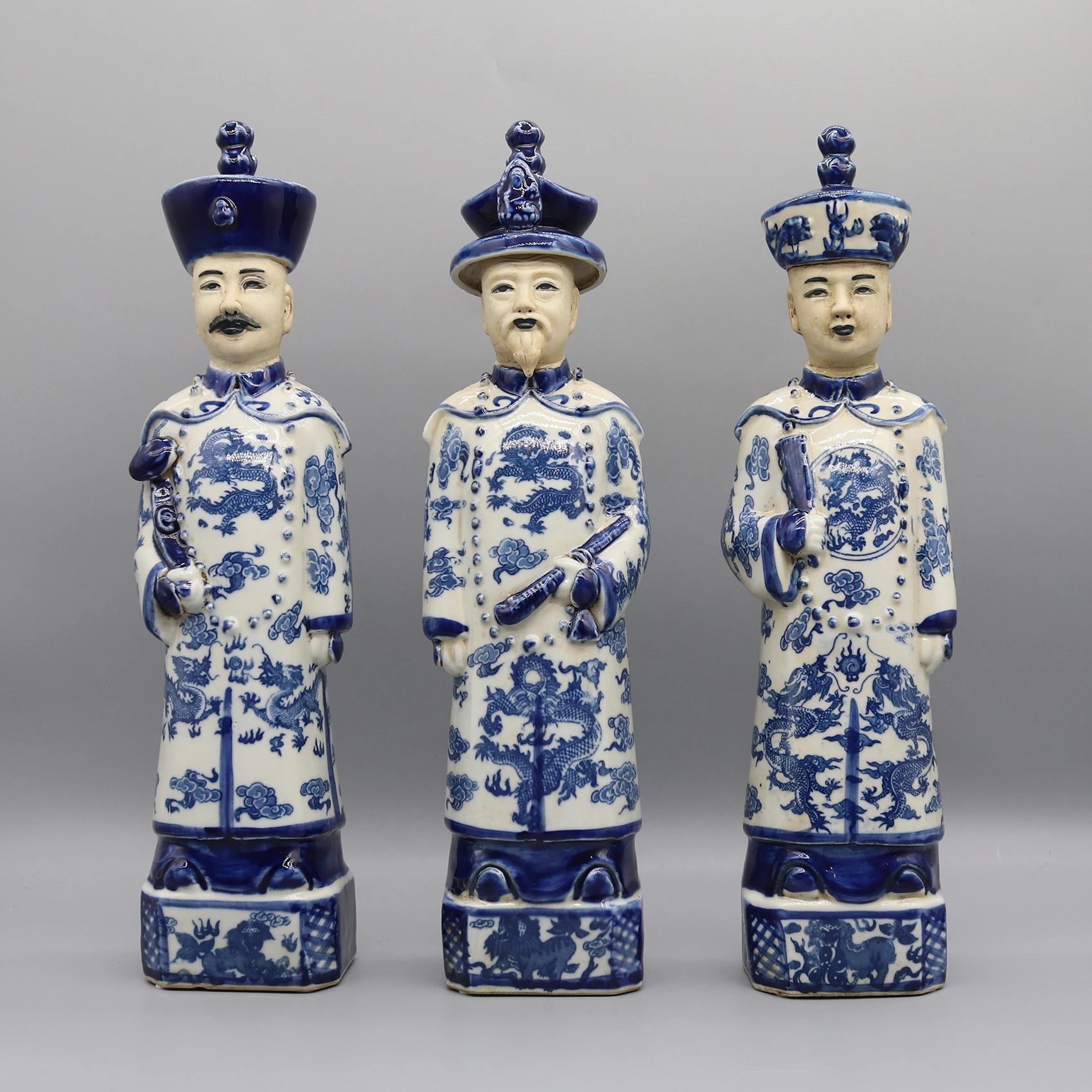 3 Generations of Chinese Emperors in Qing Dynasty, Porcelain Emperor Statue, Home Decoration