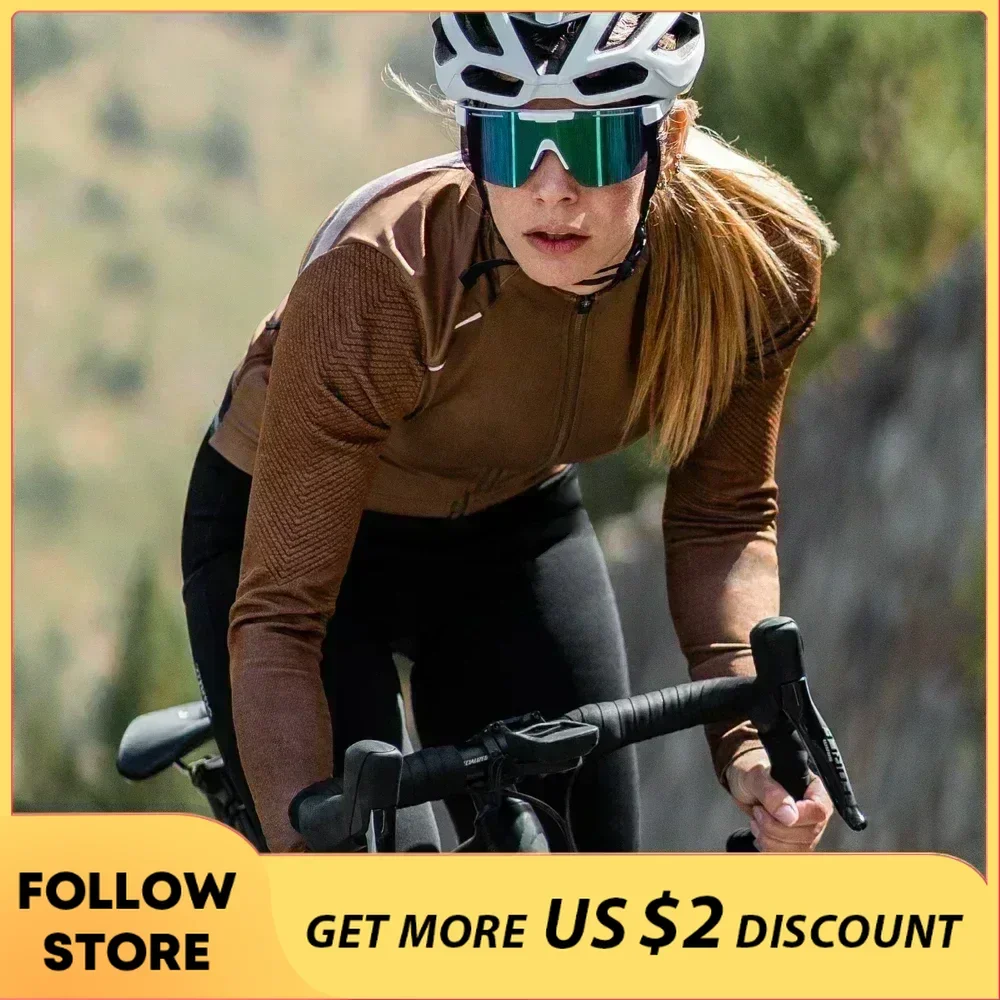 Santic Long Sleeve Cycling Jersey Women\'s Spring Autumn Windproof Biking Jacket w/ Back Pockets Outdoor MTB Road Riding Clothing