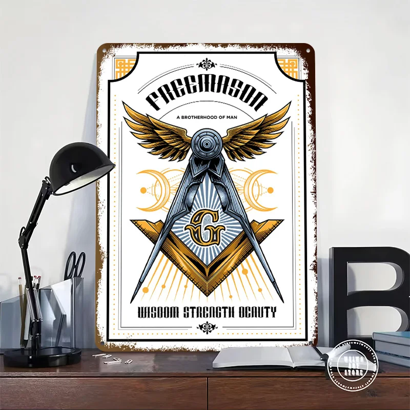 Freemason Printed Poster Customized Retro Wall Art Vintage Metal Tin Signs for Bedroom Decoration Gaming Home Decorations House