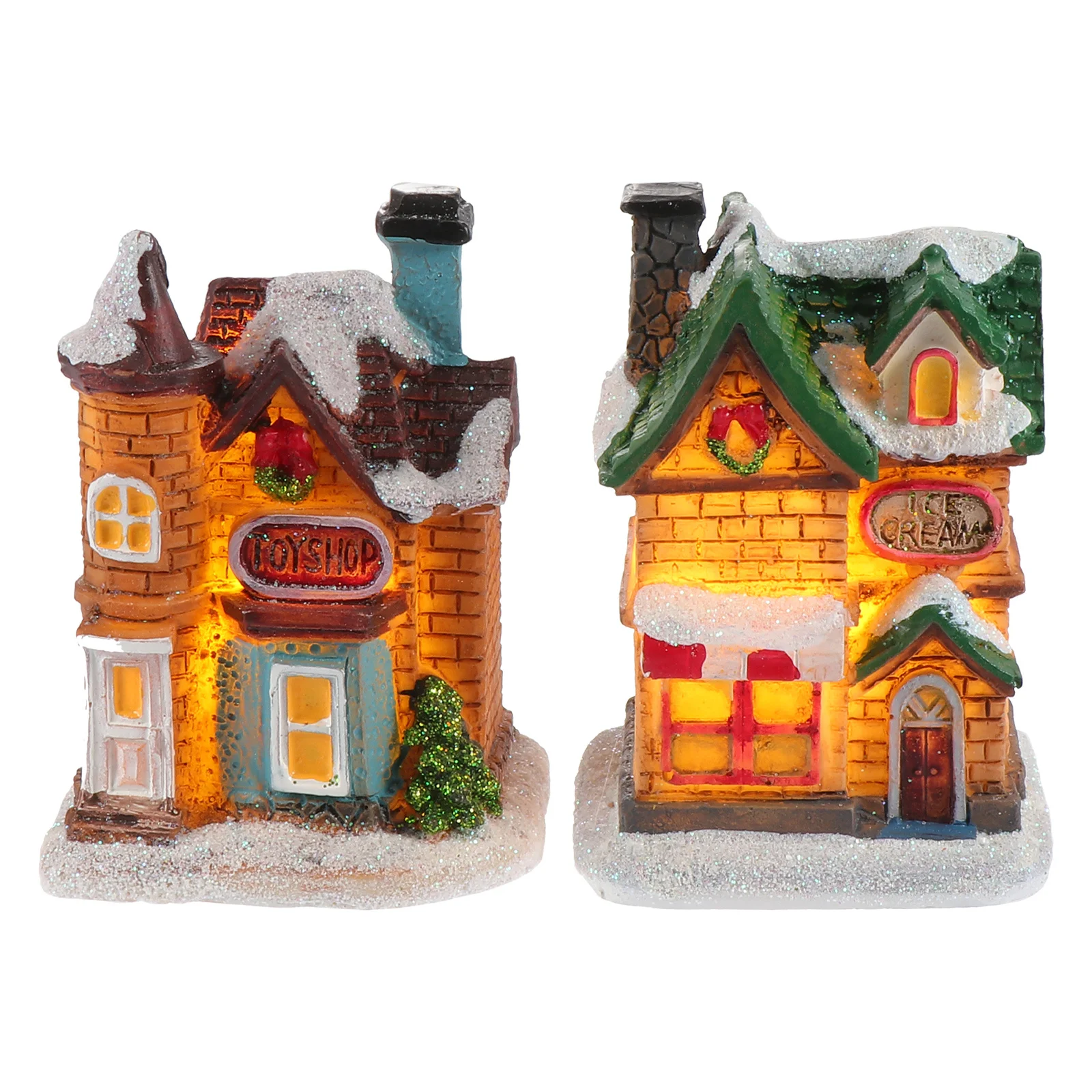 

2Pcs Resin Mini Luminous Christmas Decor Scene Ornaments Xmas Party Adornments Mini Landscape Decor Xmas