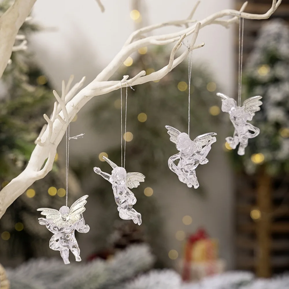 4PCS Creative Christmas Tree Ornament Acrylic New Year Christmas Gifts Pendant Pendant Transparent Angel Pendant