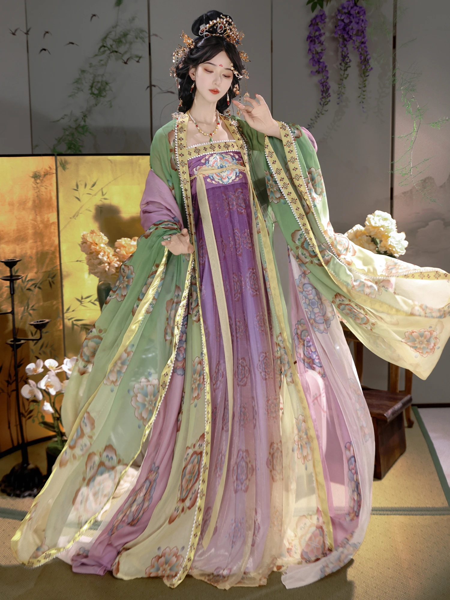 

Xianchuxi Original Hanfu Tang Dynas Chest-Length Embroidered Ruched Skirt Spring Summer Sle Ele Lady's Costume