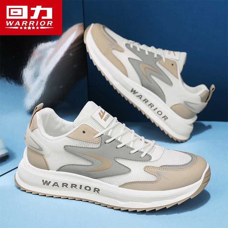 

Warrior Men's running shoes Mesh breathable skateboard non-slip Lace up casual sports shoes fashion Travel Comfortable tennis