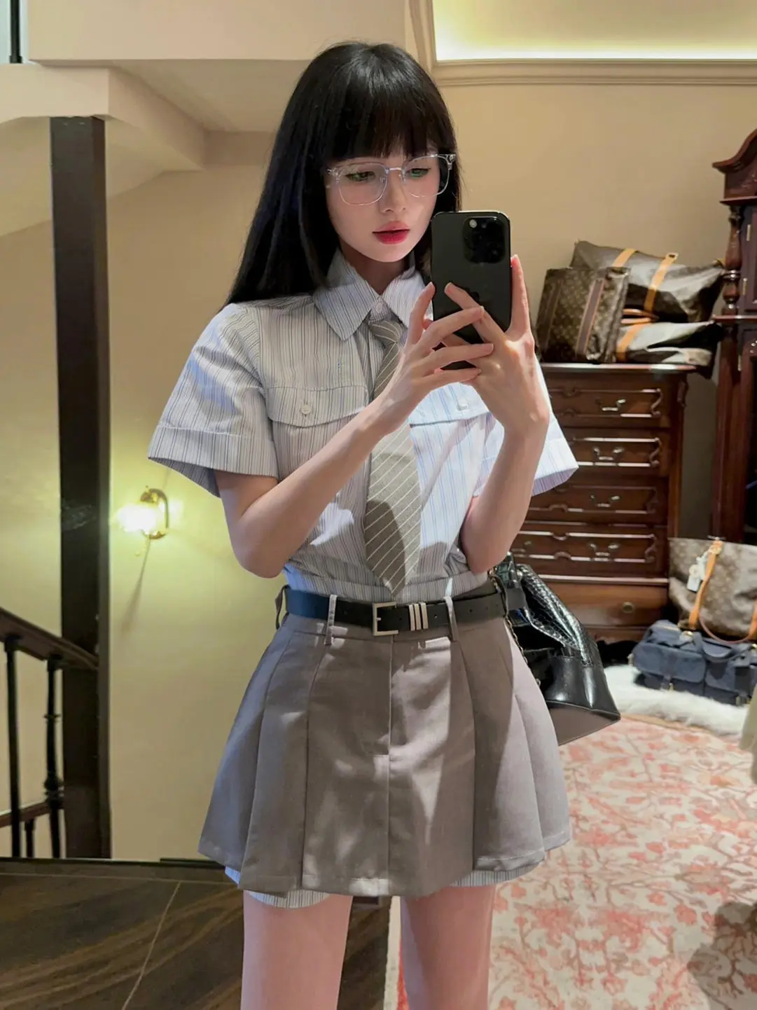 Summer Tea SeriesOOTD Matching Sweet Milk Shirt 2026 Fashion Set High Waist Short Skirt Slimming Effect Casual Striped Set