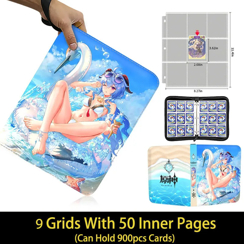 4/9 Pocket Genshin impact Card Binder Collector Book Folder Zipper Anime Trading Game Card Album Holder with 50 inner Pages