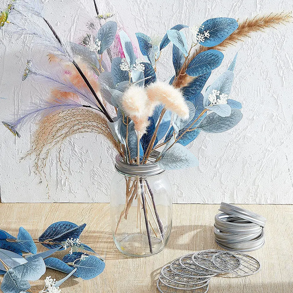 

Lid Insert Vase Cap Set Flower Grid for Jars with Lids Silver Canning Replacement