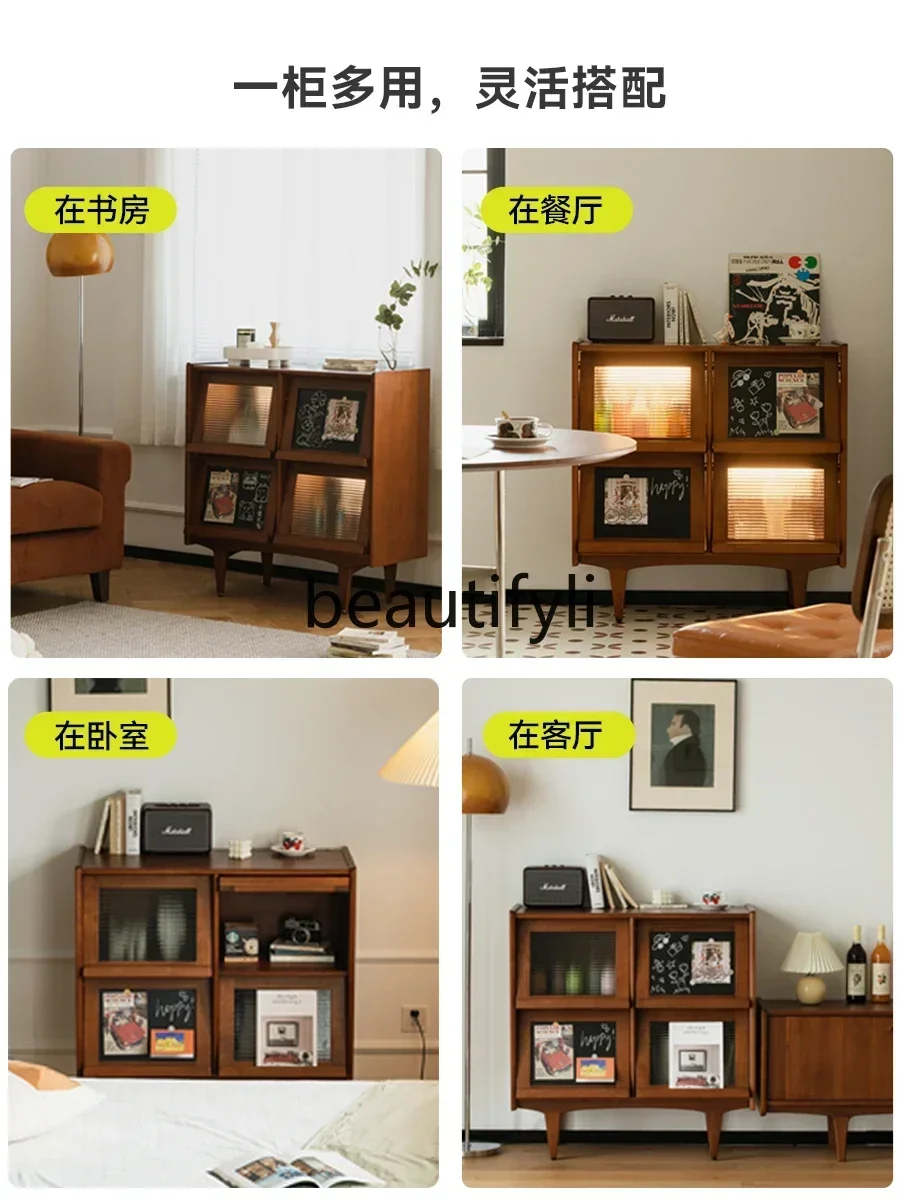 Hot sales Japanese-style retro small side cabinet Solid wood living room storage floor cabinet Sofa side tea porch storage cabin