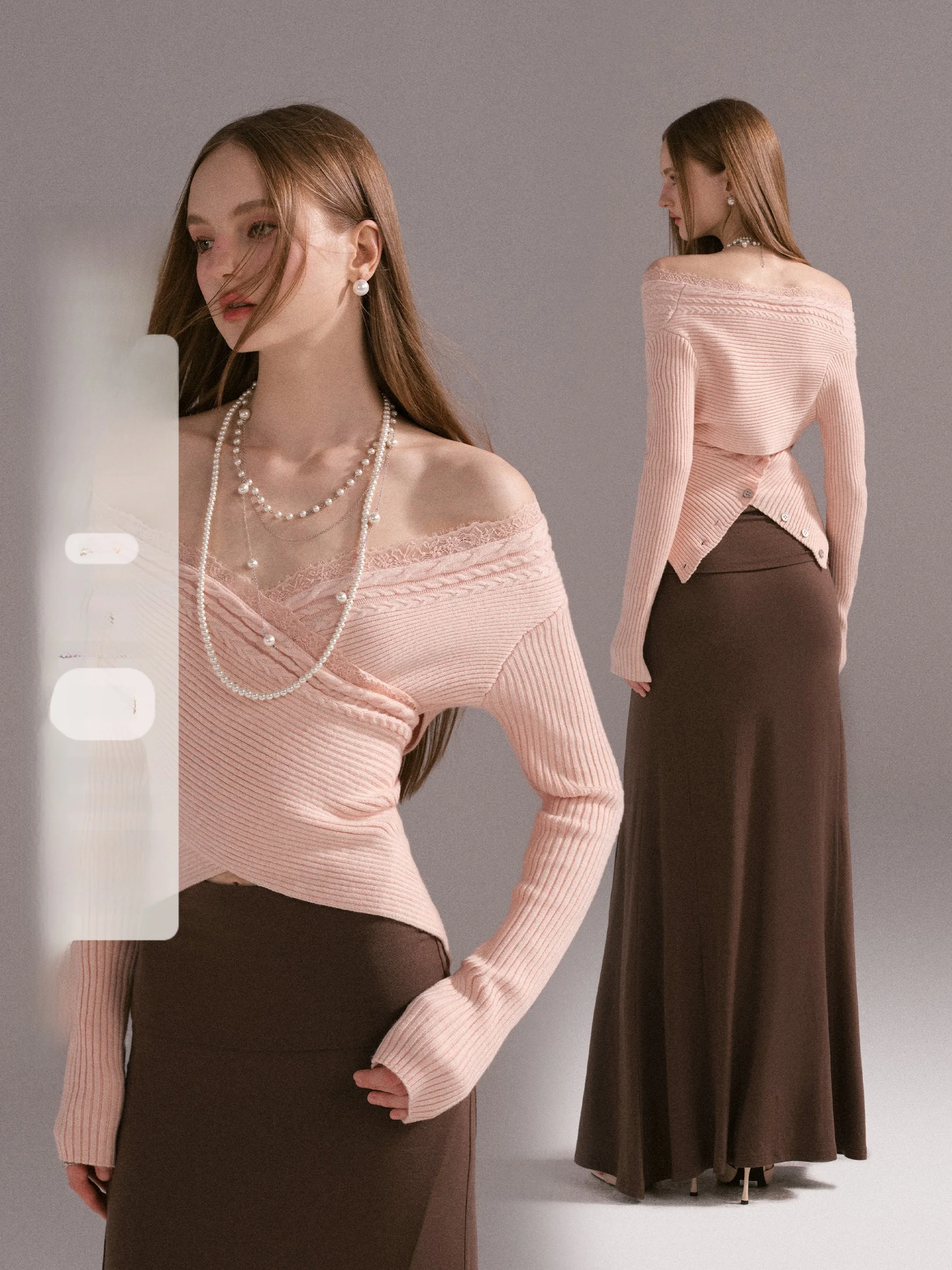 

Вязаный свитер M Studio с открытыми плечами, модный, элегантный, розовый, весенне-осенний, с длинными рукавами, для женщин