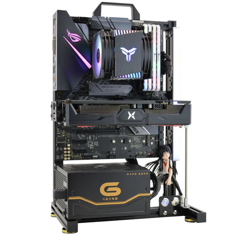 

Open Computer Case DIY Aluminum Frame Creative Wind/Water Cooling Cool Rack Gaming Wall Hanging Desktop Chassis LP