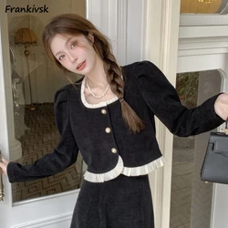 Koronkowy kardigan damski Spliced Sweet Elegant Hepburn Style Retro Cropped Square Collar Puff Sleeve Spring Autumn Daily Office Lady