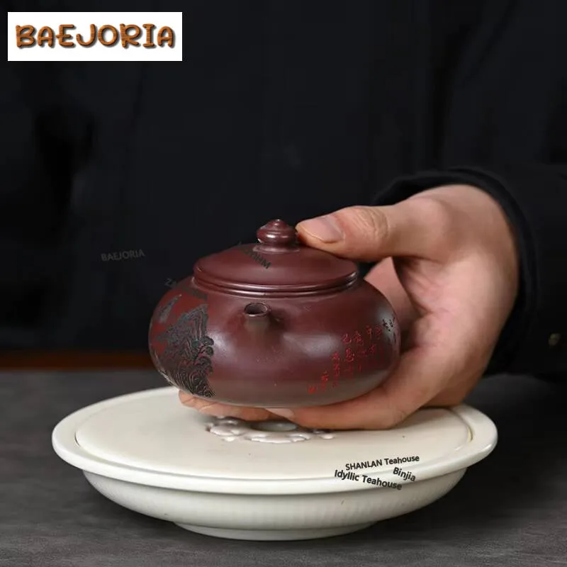 190ml Authentic Yixing Purple Clay Teapots Handmade Landscape Pot Raw Ore Dragon Blood Sand Mud Kettle Zisha Tea Set Craft Gifts view 3