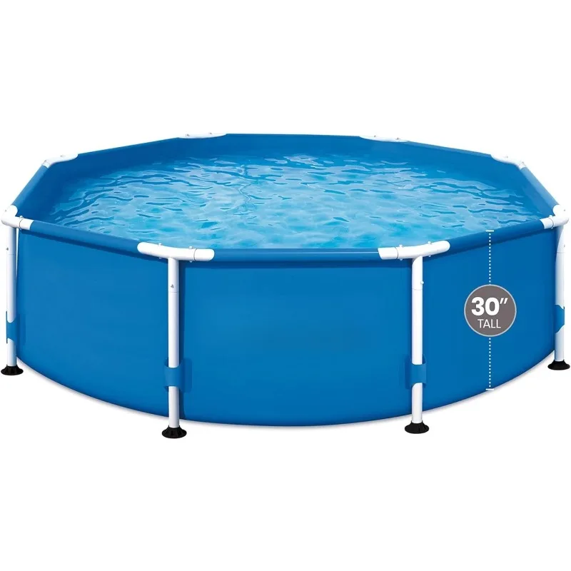 مجموعة حمام سباحة مستديرة فوق الأرض مقاس 8 × 30 بوصة مع مضخة فلتر SkimmerPlus 2 في 1 - سهلة الإعداد للفناء الخلفي