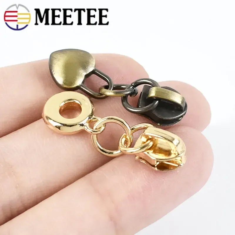 10/50Pcs Meetee Metal 3# Zipper Sliders for Nylon Zippers Heart Pendant Zips Puller Hometextile Zip Head Replacement Accessories