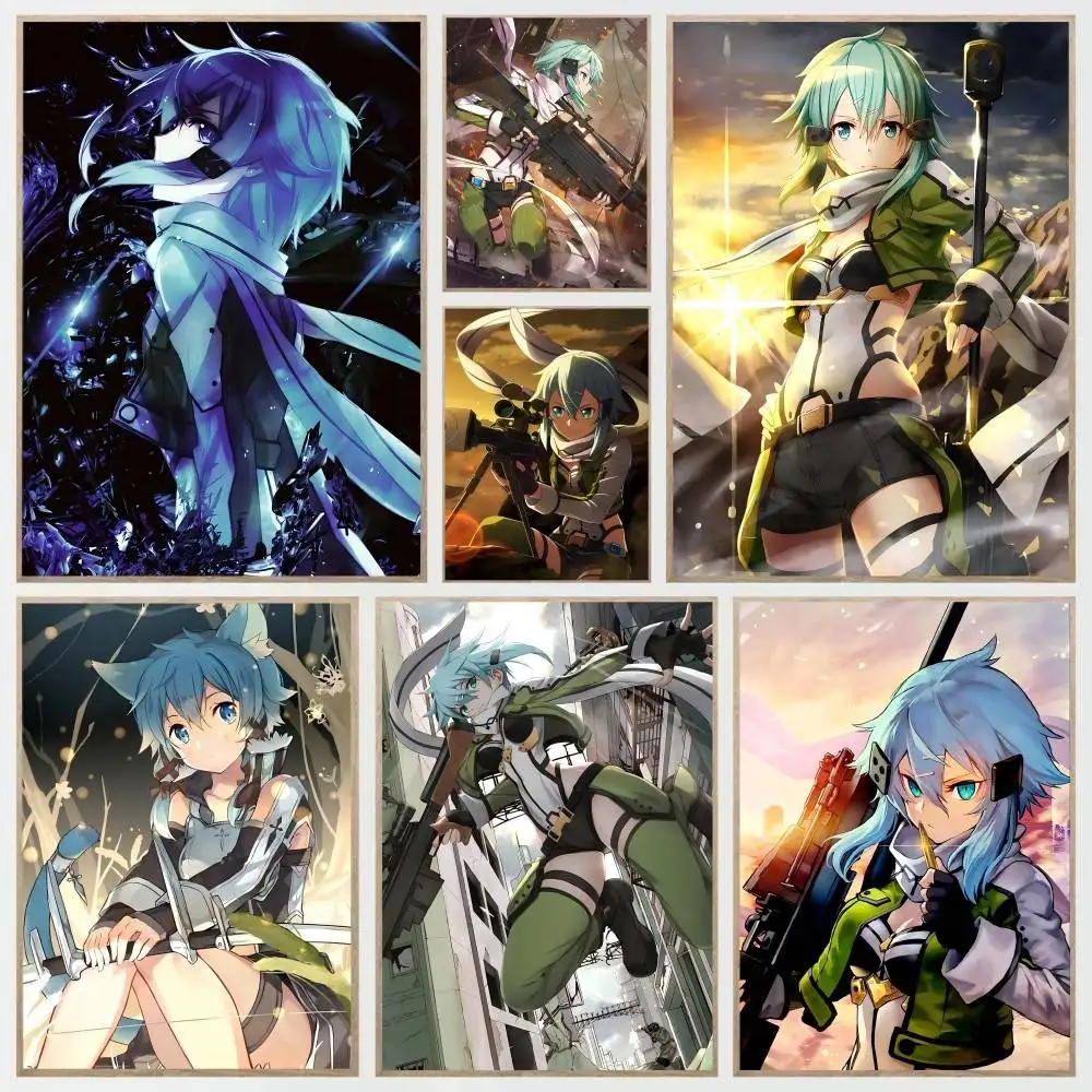 Pósteres de Anime S-Sword Art O-Online Sinon, autoadhesivos, impermeables, ideales para decoración de sala de estar, dormitorio y Bar