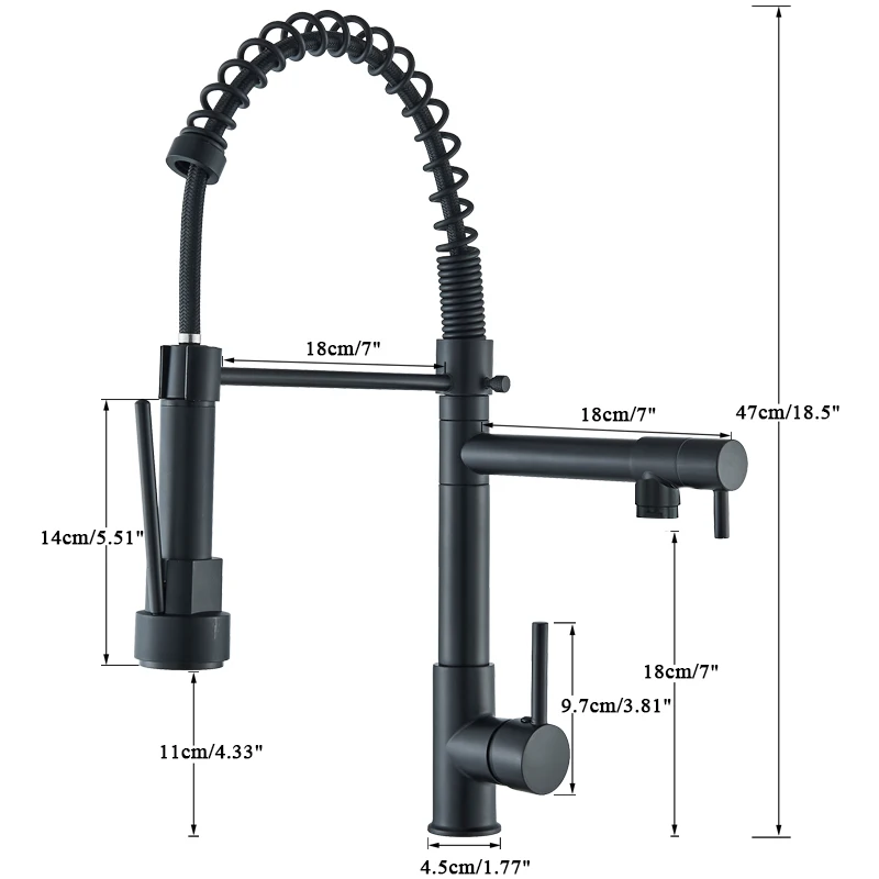 Rozin keran wastafel dapur tarik ke bawah, warna hitam, keran wastafel dapur terpasang di dek ganda, keran panas & dingin, keran derek, pegangan tunggal, SUS 304