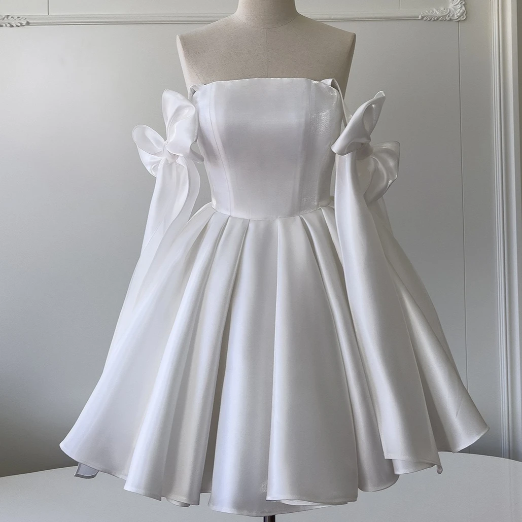 

White Short Dress Women Ball Gown Dresses Bow Strapless A Line Vestidos Y2k Streetwear Sleeveless Elegant Party Night Work 2026
