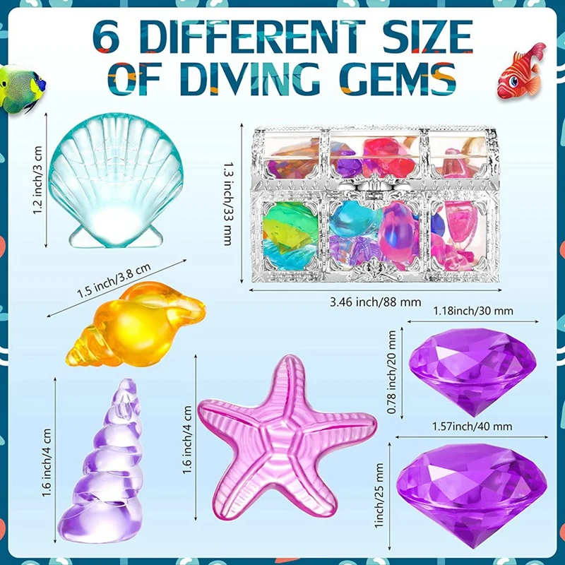 24Pcs Diving Gems Pool Toys Large Oceans Gem Diamond Gems Pirate Treasure Chest Summer Underwater Swimming Toys