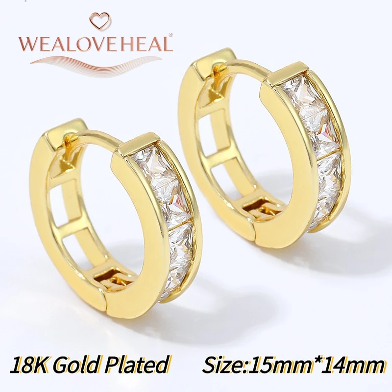 ohrringe, ohrringe damen, Klassische Prinzessinnen-Schliff CZ Huggie Creolen für Damen, 18K vergoldetes Messing, hohl, schlicht, elegant, vielseitiger Schmuck – Detail 20