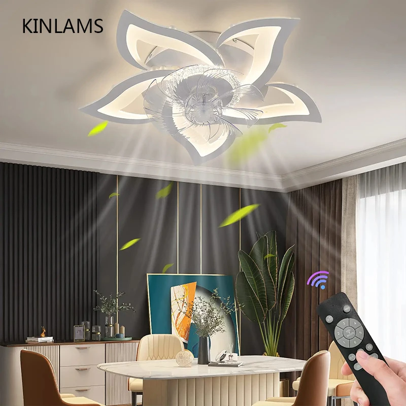 

Nordic Ceiling Fan Living Room LED Ceiling Lamp With Light App Bedroom Mute Adjustable Dimmable Ceiling Fan With Remote Control