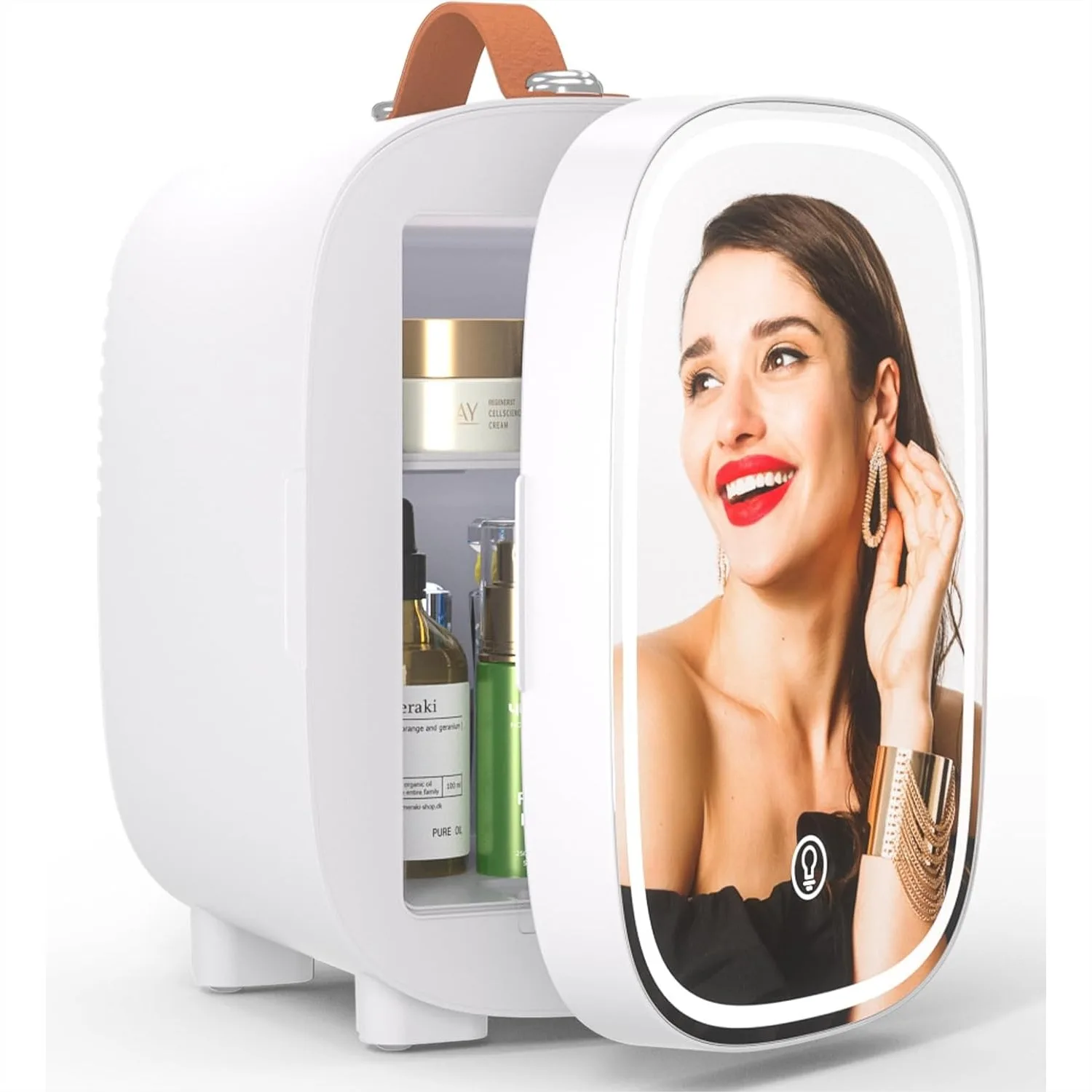 

Mini Fridge for Bedroom Mirror Skincare Cooler & Warmer Portable 4 Liter 6 Can with AC/DC/USB for Food Drinks Makeup Dorm Office