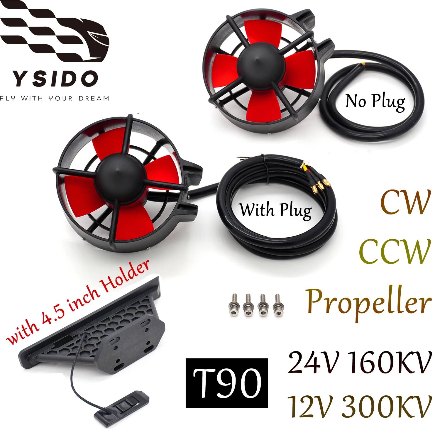 6.2KG Thrust YSIDO T90 12-24V Underwater Thruster CCW/CW Propeller with Fin Bracket & Fin Base for Kayaks Inflatable Boat Paddle