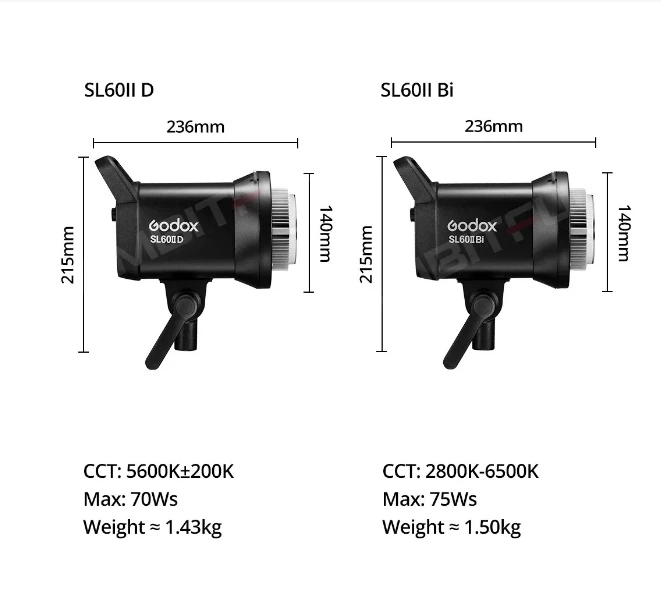 Godox SL60IIBi COB LED Video Light 2800-6500K 2.4G Wireless/Bluetooth Control Continuous Light Bowens Mount for Video Recording