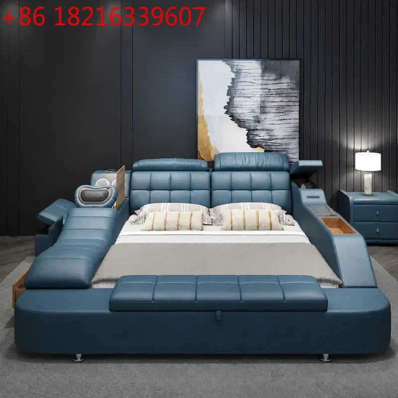 YAO Italian Minimalist Leather Cloud Electric Sofa Retro Living Room Apartment Straight Multi Functional Sofa Bed