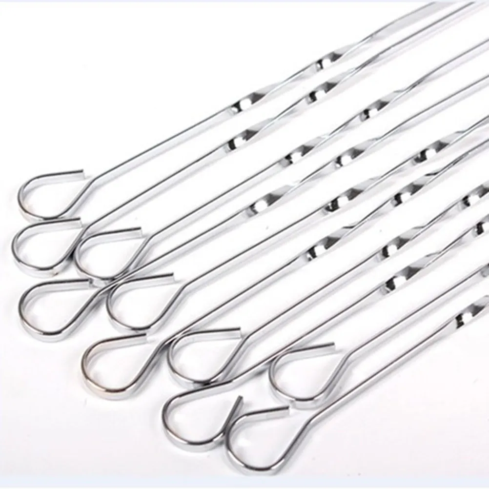14Pcs Stainless Steel Barbecue Skewer Set Flat Bbq Sticks for Even Cooking Grill Lid Friendly Loop Handle Easy Clean