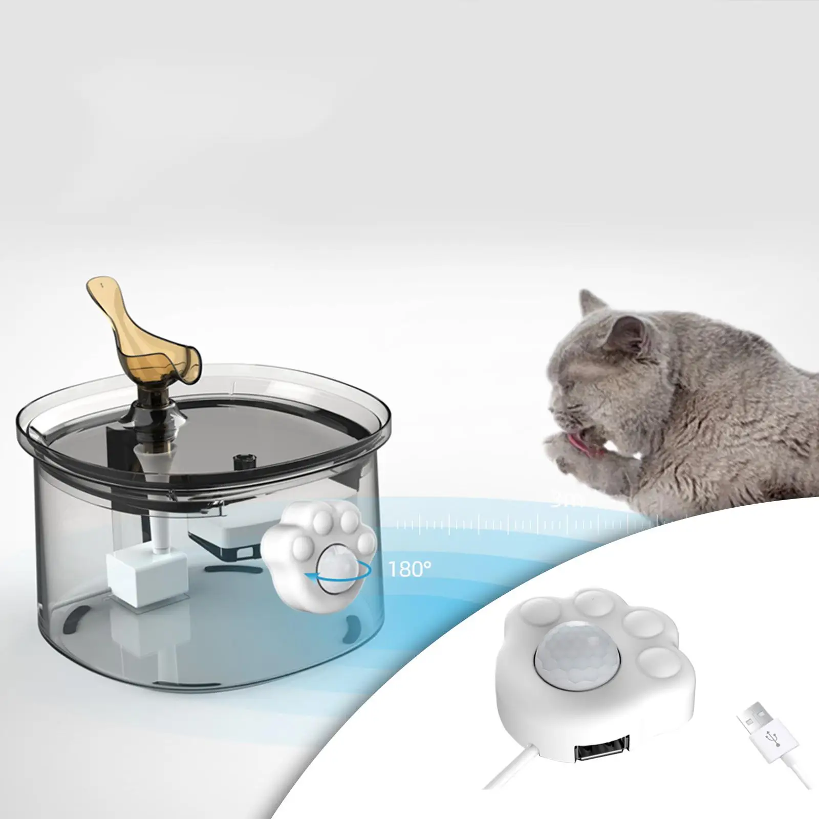 Sensor for Automatic Cat Water Fountain Switch Intelligent Infrared USB Detector for Cat/Dog Drinking Dispenser