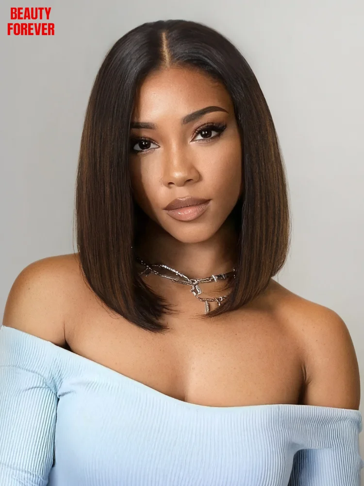 بيع التخليص أومبير براون غلويليس بوب شعر مستعار ياكي مستقيم 7x5 الداعا الداخلي عقدة باروكة من شعر طبيعي ملون مع الرباط غير مرئي