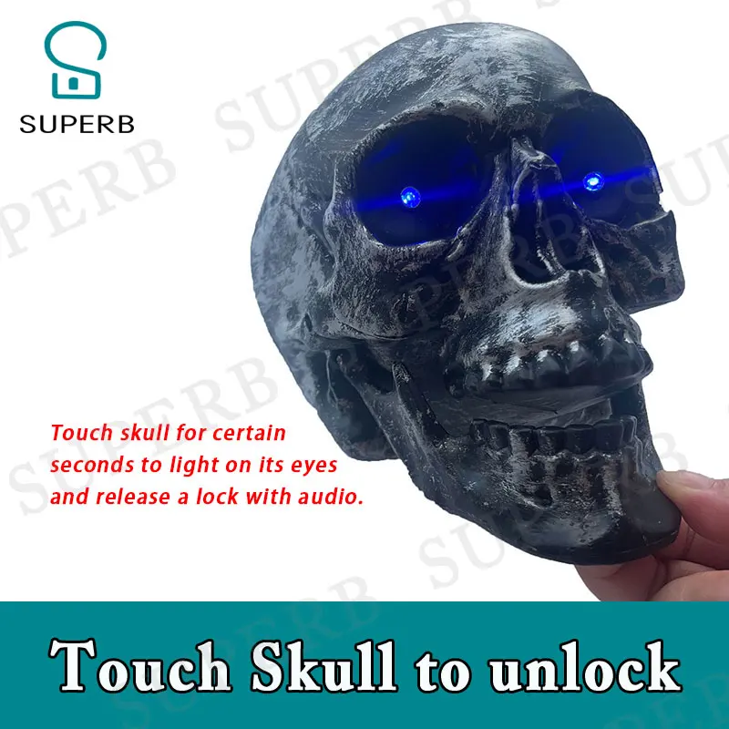 Escape Room Prop 2023 New Prop jxkj1987 SUPERB Escape Prop Touch Skull Prop to Unlock Touch Hole Head Prop Horror Theme Scary