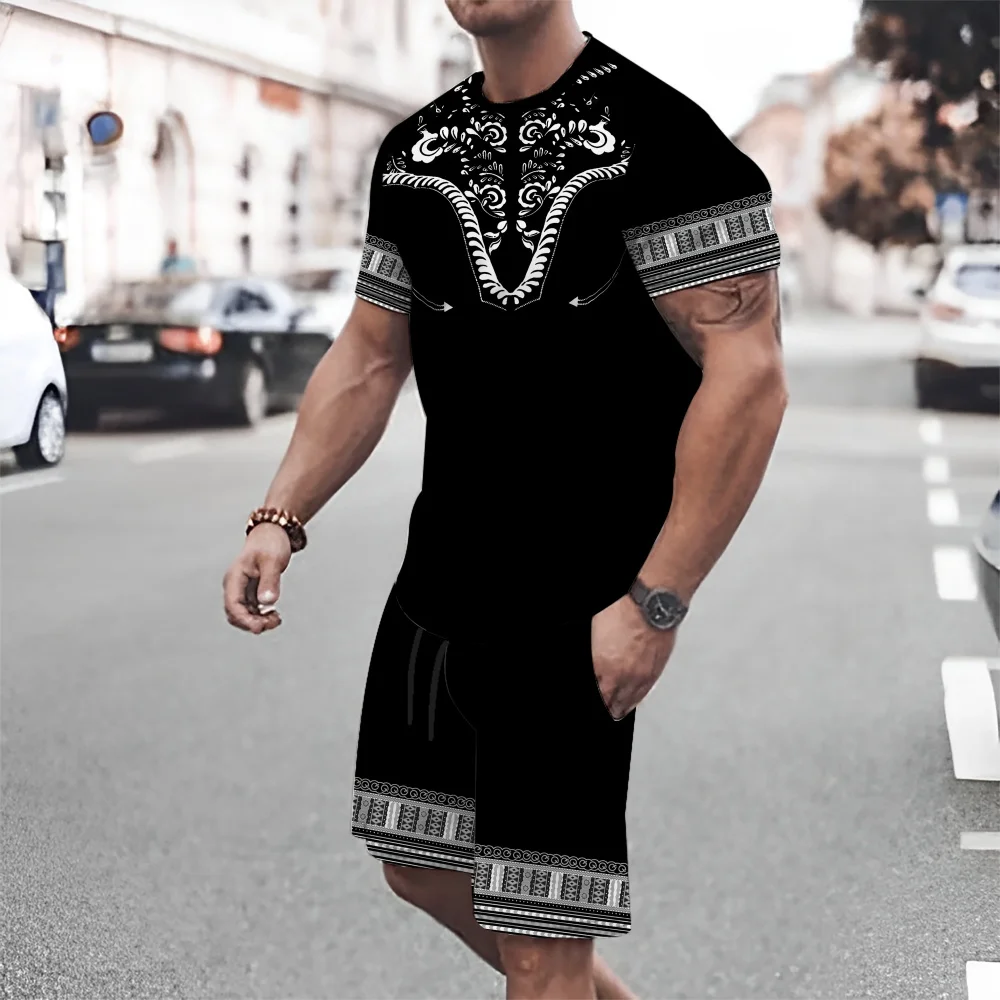 2024 Tropical Human T-shirt Set 3d Printed Ethnic Style Graphics Tees Fashion Top Street Crewneck Men's Black Blazer Shorts