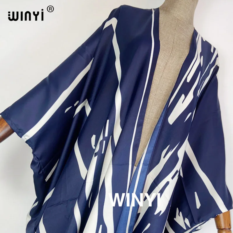 2022 WINYI Middle East Summer Women beach Cardigan New process twill Boho abayas Maxi African Holiday Batwing Sleeve Robe