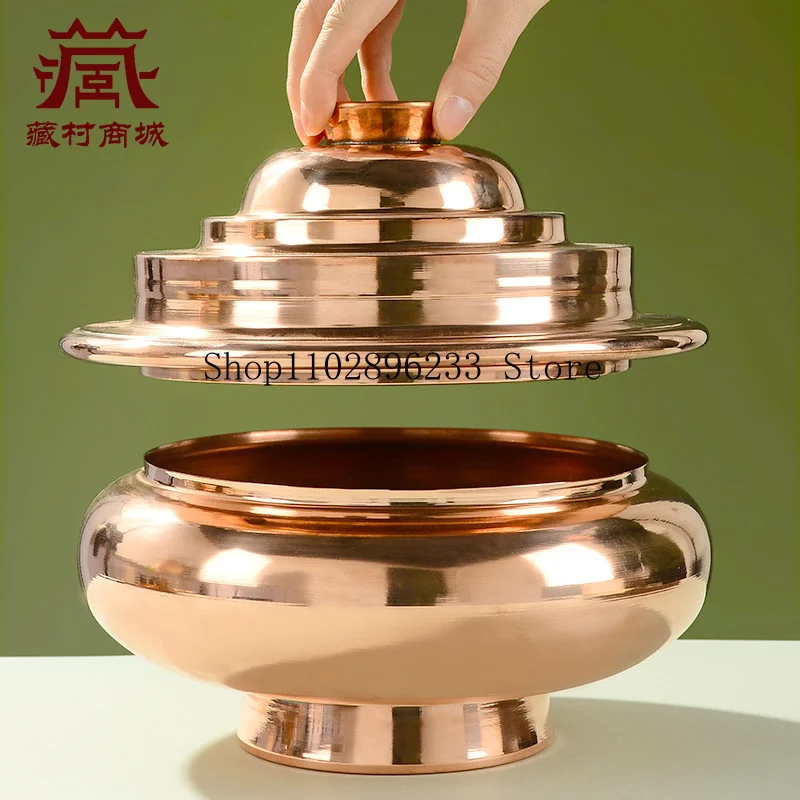 Red copper tsampa box, Tibetan-style home decor, tsampa container, home tabletop candy jar, living room coffee table ornament