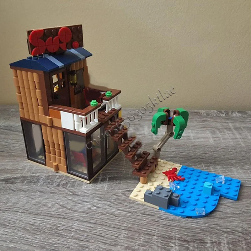 บ้านติดตั้งบนถนนริมชายหาด 231 ชิ้น ชุดตัวต่อแบบโมดูลาร์ MOC ปรับแต่งได้ รุ่นยอดนิยม ประกอบง่าย สร้างสรรค์ ของเล่น DIY ของขวัญ