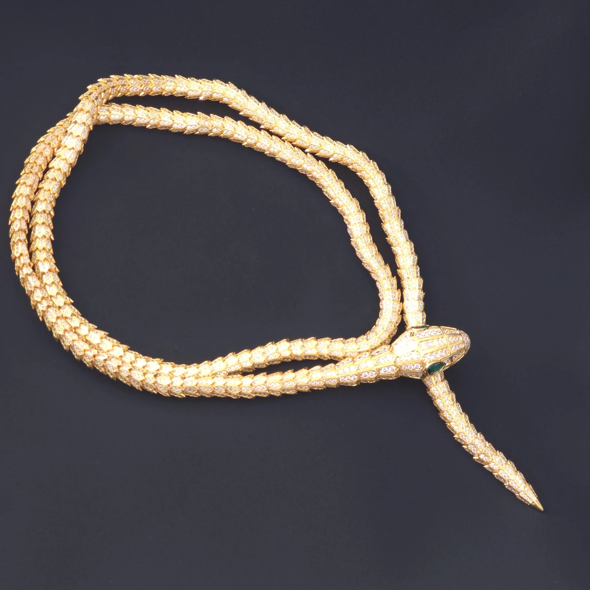 Collar de Serpiente de Doble Capa con Piedras de Circonio y Diamantes Verdes o Blancos, Chapado en Oro de 18K, Joyería de Diseño de Lujo para Mujer