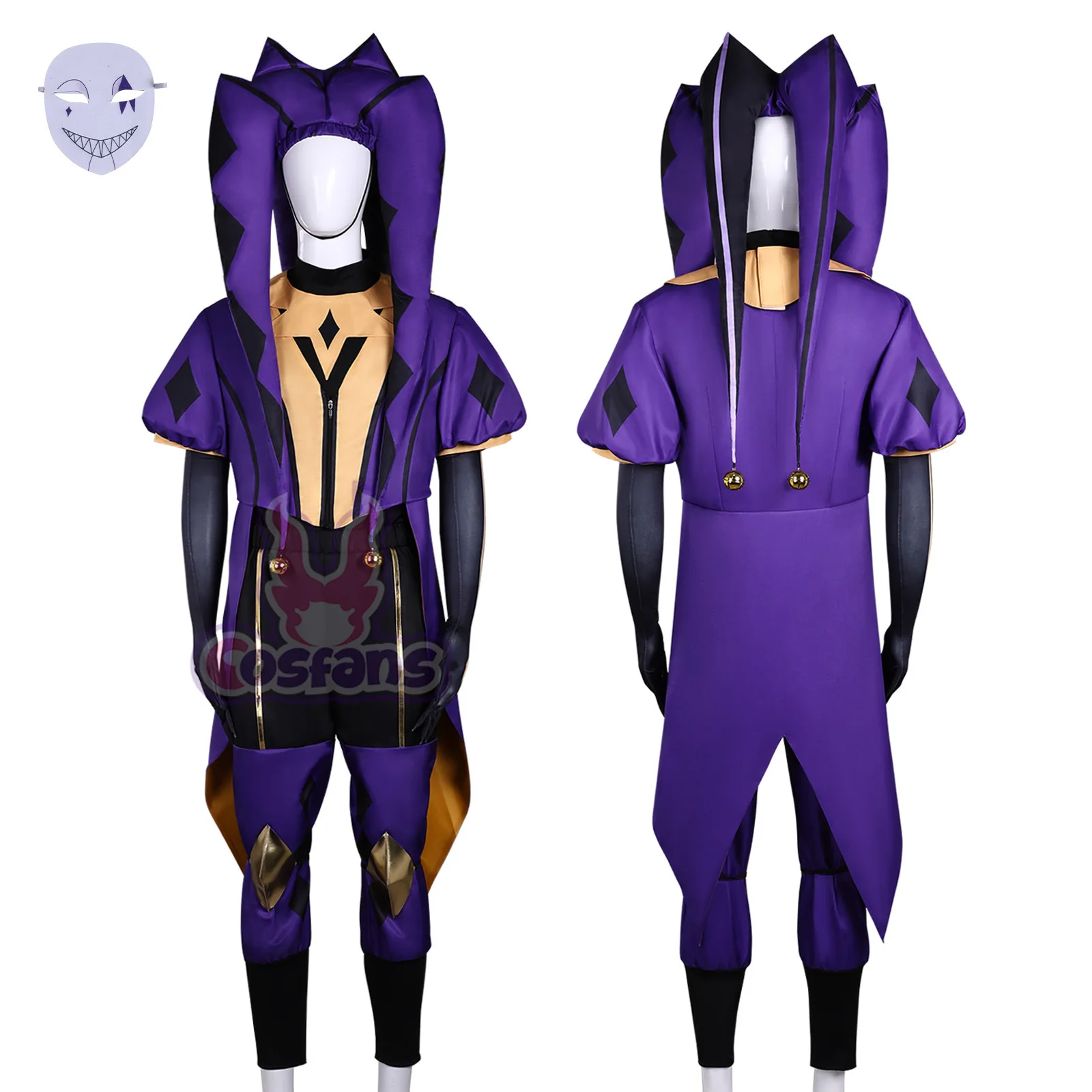The Freak Circus Pierrot Jester Harlequin Cosplay Costume Clown Purple Red Green Uniform Hat Man Woman Halloween Christmas Suit view 4