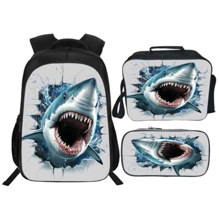 

Shark Backpack Schoolbag with Lunch Box Bag Pencil Bag 3pcs Bookbag Sets for Boys Girls