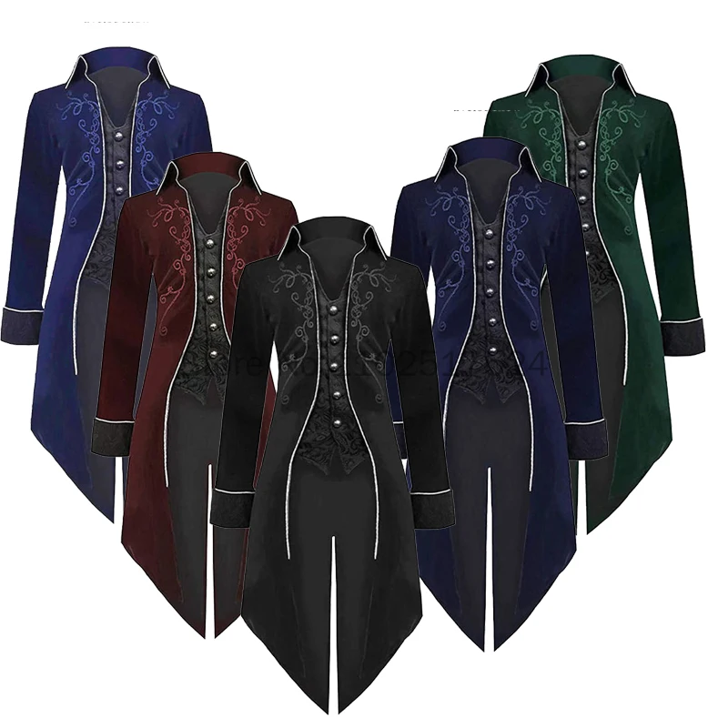 

Victorian 5 Colors Retro Patchwork Jacket Men Medieval Costume Steampunk Trench Tuxedo Tailcoat Jacket Coat Gothic Overcoat