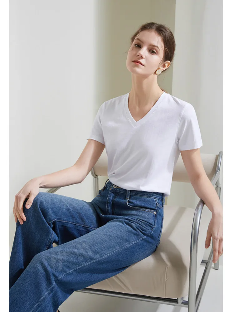 

Summer Round Neck/V-neck Cotton cool T-shirts Women Short Sleeve Basic Tops For Minimalist 8 Colors