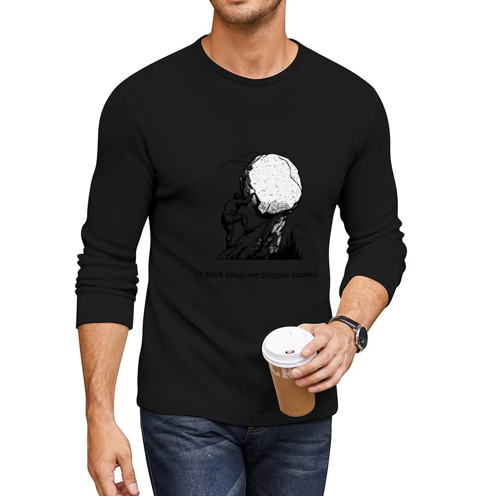 

Il Faut Imaginer Sisyphe Heureux The Myth Of Sisyphus Albert Camus Long T-Shirt tops tees anime mens t shirts